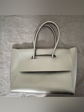 Structured Black Leather Tote with Top Handle Cut-Out